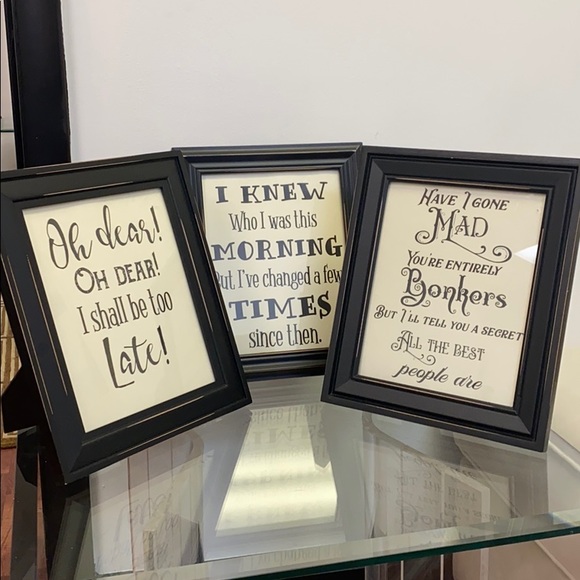 Set of Alice in wonderland quotes framed pictures